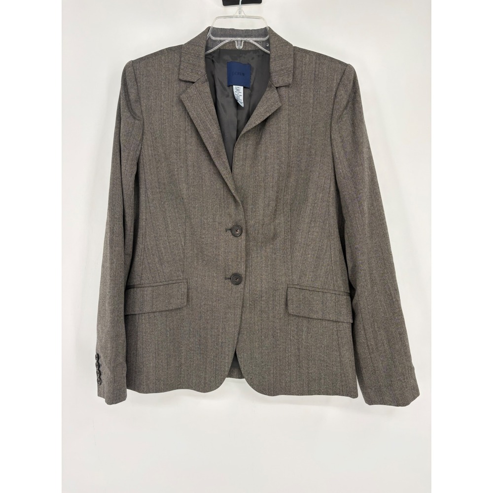 J.Crew Blazer Womens 12 Brown Herringbone Wool Blend Two Button Professional